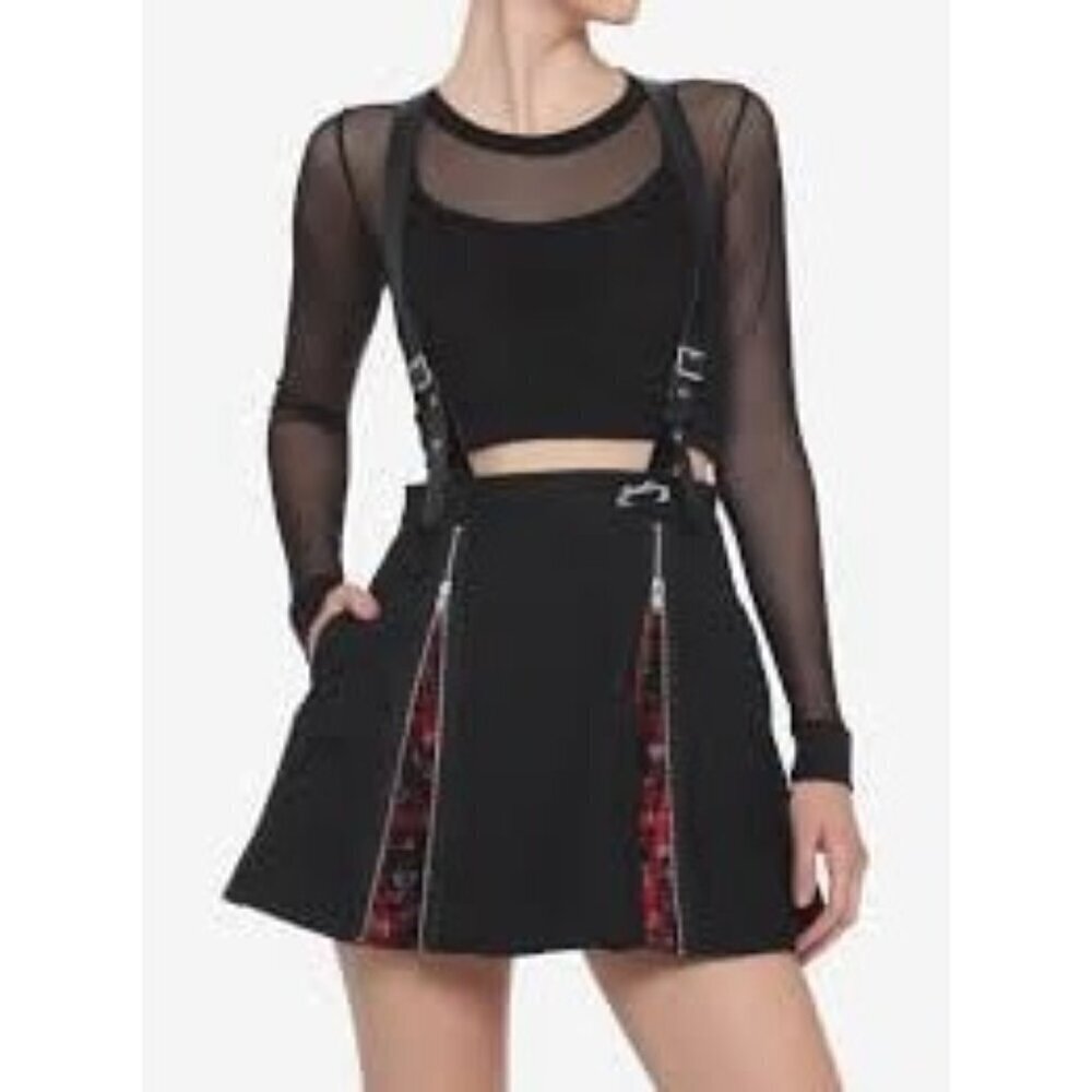 Her Universe Disney Cruella Zipper Pleated Suspender Skirt Black Red Size XL
